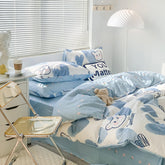 Juego de cama con diseño de oso y corazón azul